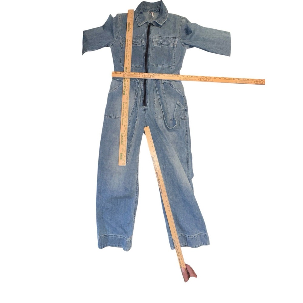 Free People Charlie Denim Jumpsuit Womens Sz 4 Coverall Pockets Zip Front - Picture 11 of 13